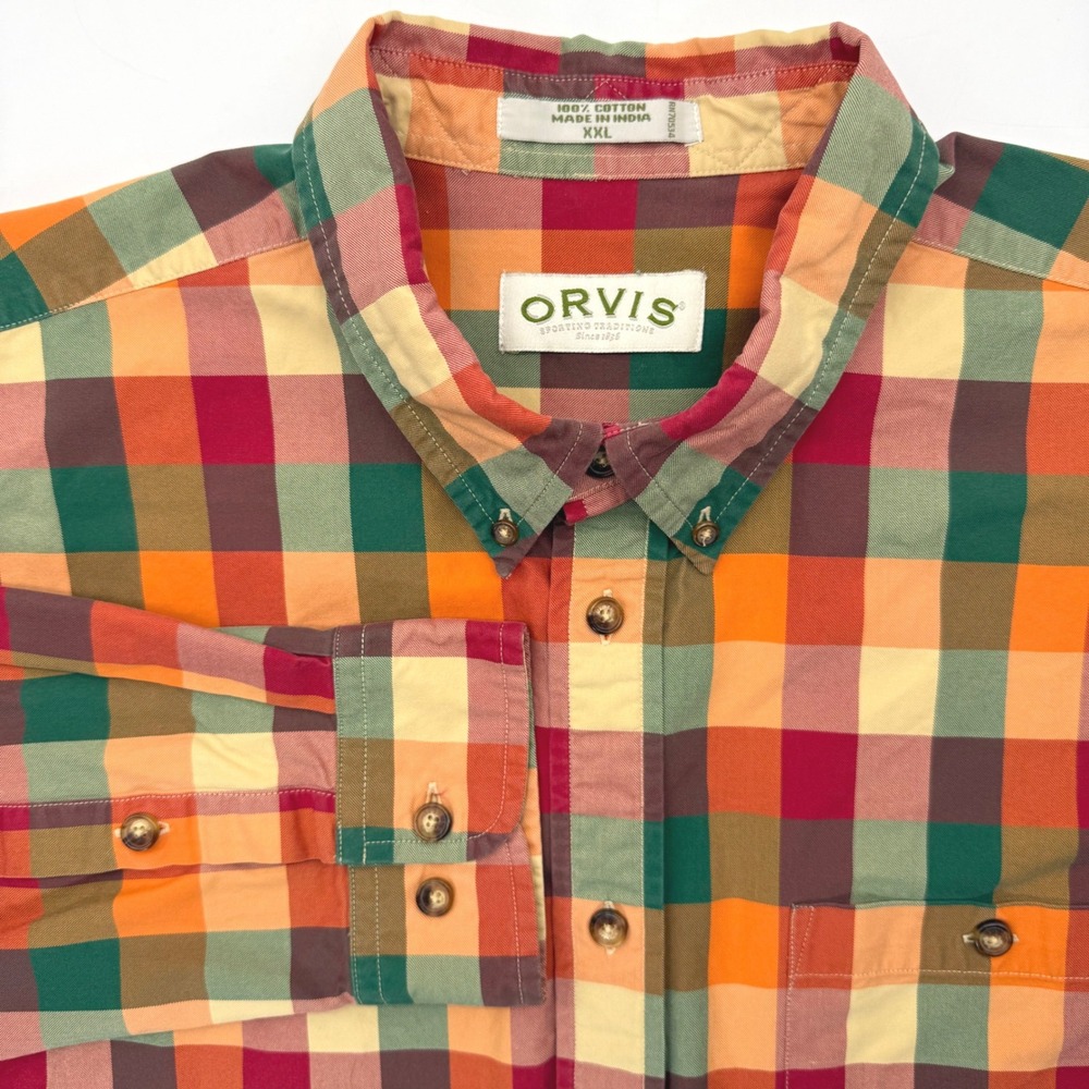 Orvis Button Down Shirt Mens XXL Multi Color Plaid Check Sporting Traditions